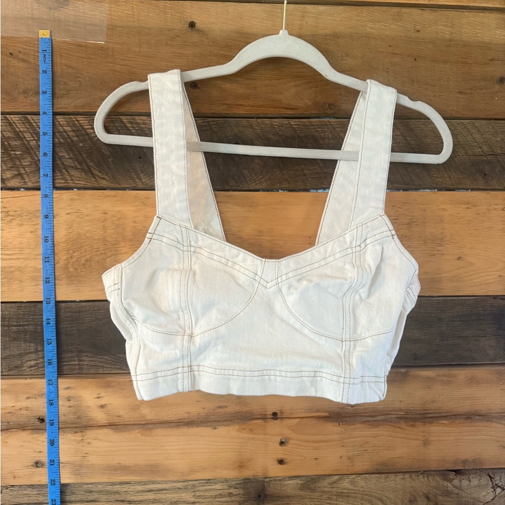 Weekday “Lazy Top” Ecru Denim Bustier Crop Top – Size 40